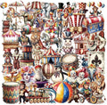 50 Pcs Vintage Circus Scrapbook Stickers – Clear Waterproof Clown, Animal, Tent, Retro Carnival Circus Decals for Journaling, Crafts, Planners, Cards & Laptop Decorations