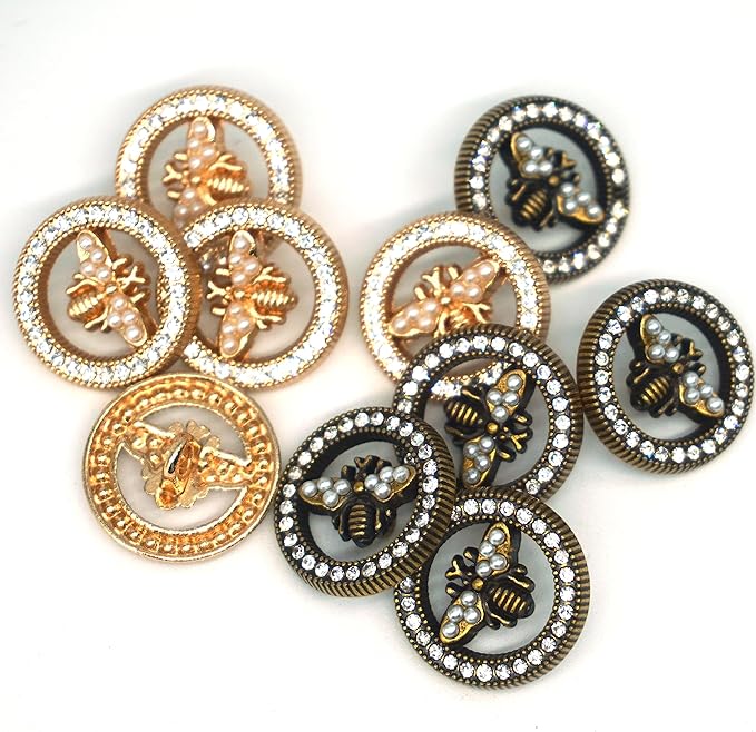 10pcs 18mm/0.71inch Light Luxury Metal Hand Sewn Foot Buttons - Multiple Styles Available (Little Bee)
