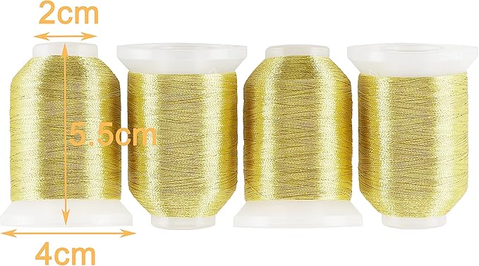 New brothread 4 Gold Metallic Embroidery Machine Thread Kit 500M (550Y) Each Spool for Computerized Embroidery and Decorative Sewing