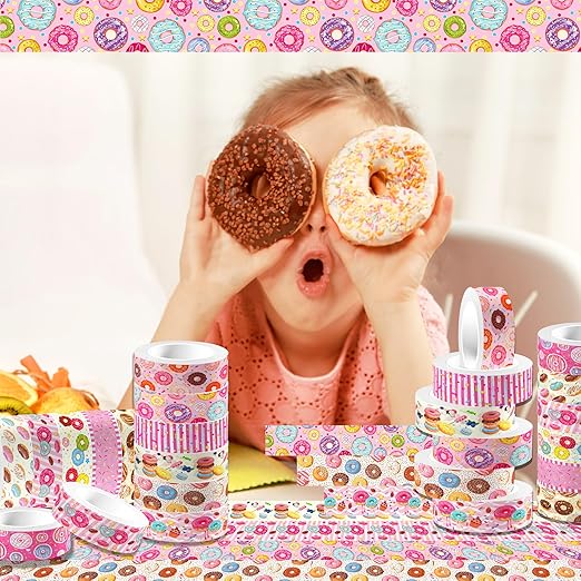 Donut Washi Tape Set 12 Rolls, Candy Cake Themed DIY Decorative Tape for Scrapbook Decorating, Art Journaling Accessories and Craft Projects