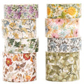 8 Rolls Retro Washi Tape Set Vintage Arts Adhesive Tapes Wide Painting Patterned Decorative Masking Tape Sets for Craft, Kids, Scrapbook, DIY, Gift Wrapping (Flowers & Plants)