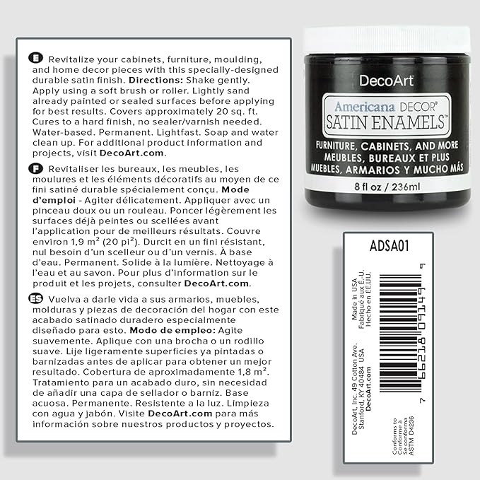 DecoArt Americana Decor Satin Enamels Paint – Classic Black, 3 Pack (8 fl oz) – Satin Finish DIY Paints for Furniture, Home Décor & Craft Projects