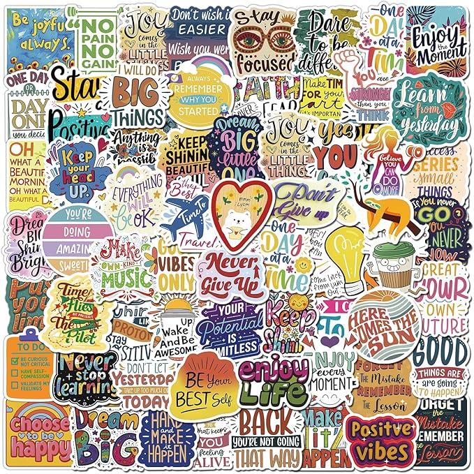 200PCS Holographic Quote Stickers, Motivational and Inspirational Vinyl Stickers with Positive Affirmations for Teens Adults Teachers, Waterproof Glitter Stickers for Water Bottles Laptop Scrapbook