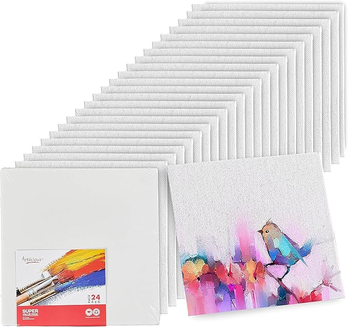 Artlicious Canvases for Painting - Pack of 24, 4 x 6 Inch Blank White Canvas Boards - 100% Cotton Art Panels for Oil, Acrylic & Watercolor Paint