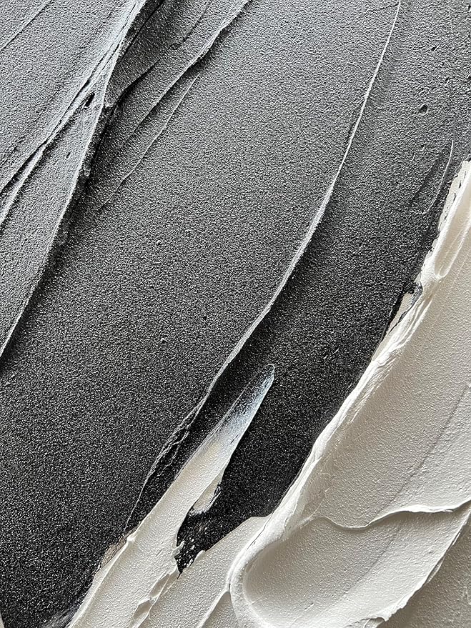 NANKAI Art 36x24 Inches Hand-Painted Thick Textured Black and White Minimalist Oil Painting Home Wall Decorative Art Oil Painting