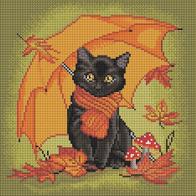 DIAMOND ART CLUB Under My Umbrella - Black Kitty Diamond Painting Kit, Fun DIY Crafts for Adults, Round Diamond Art Canvas, 13" x 13"