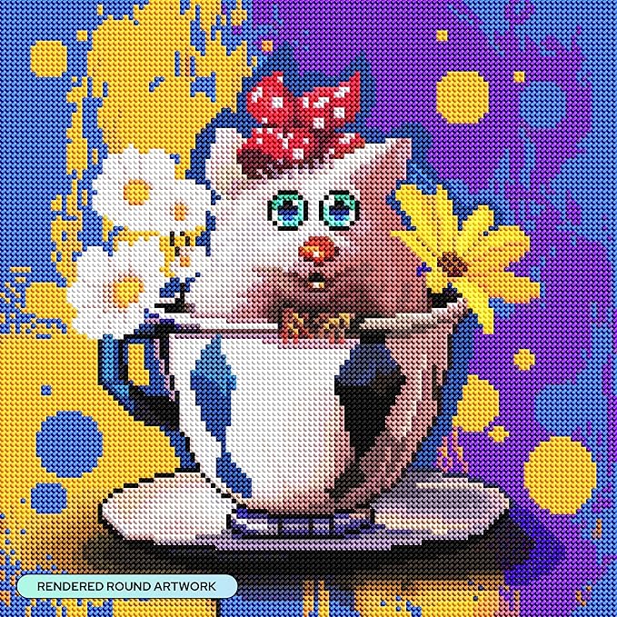 DIAMOND ART CLUB Lilly...a Mouse in The House Diamond Painting Kit, Fun DIY Crafts for Adults, Round Diamond Art Canvas, 13" x 13"