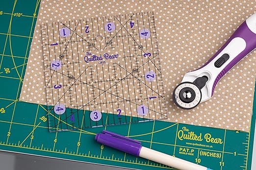 The Quilted Bear Quilting Rulers - Transparent Acrylic Non Slip Quilting, Patchwork & Sewing Ruler with Clear Black Lines & 30, 45 & 60 Degree Angles for Perfect Accuracy & Precision (5" x 5")