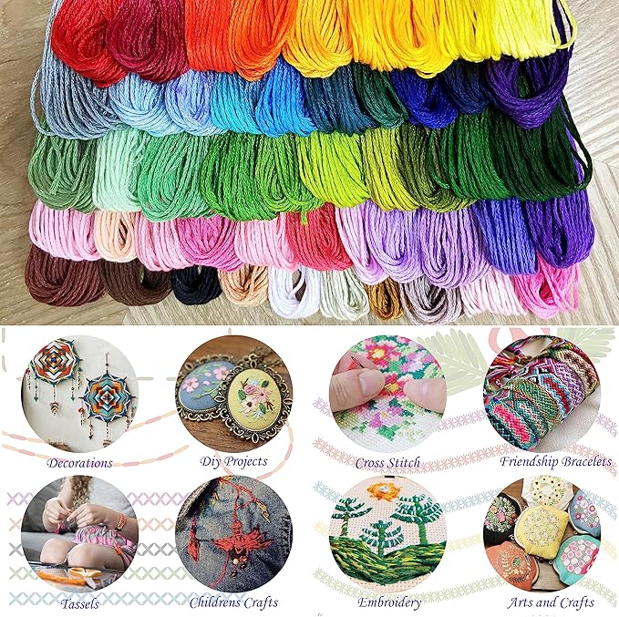 ATDAWN Rainbow Color Embroidery, Cross Stitch Threads, Bracelets, Crafts Floss, 50 Count