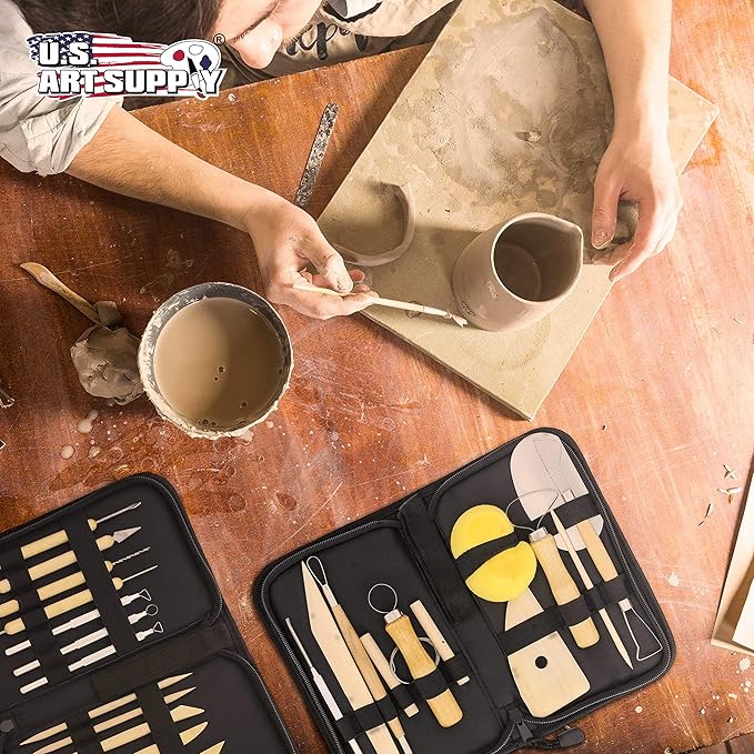 U.S. Art Supply Pottery & Clay Tools Sets (26-Piece) - 12 and 14-Piece Set Include Pottery Tools, Canvas Case for Sculpting, Ceramics, and Easy Storage & Transport
