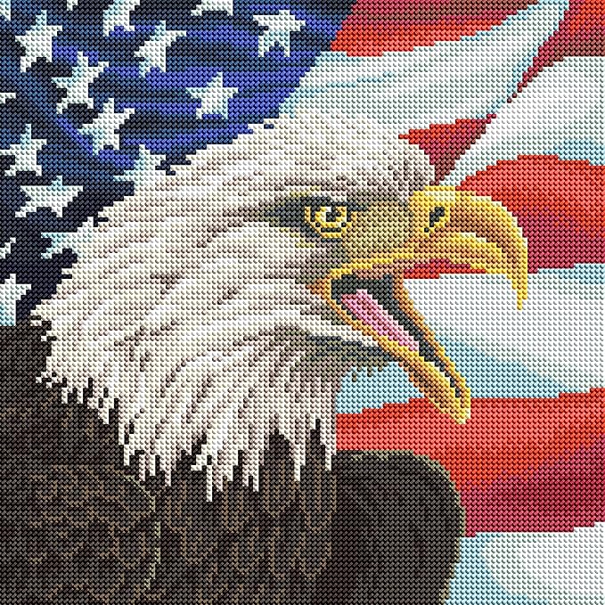 DIAMOND ART CLUB Eagle with American Flag Diamond Painting Kit, Fun DIY Crafts for Adults, Round Diamond Art Canvas, 13" x 13"