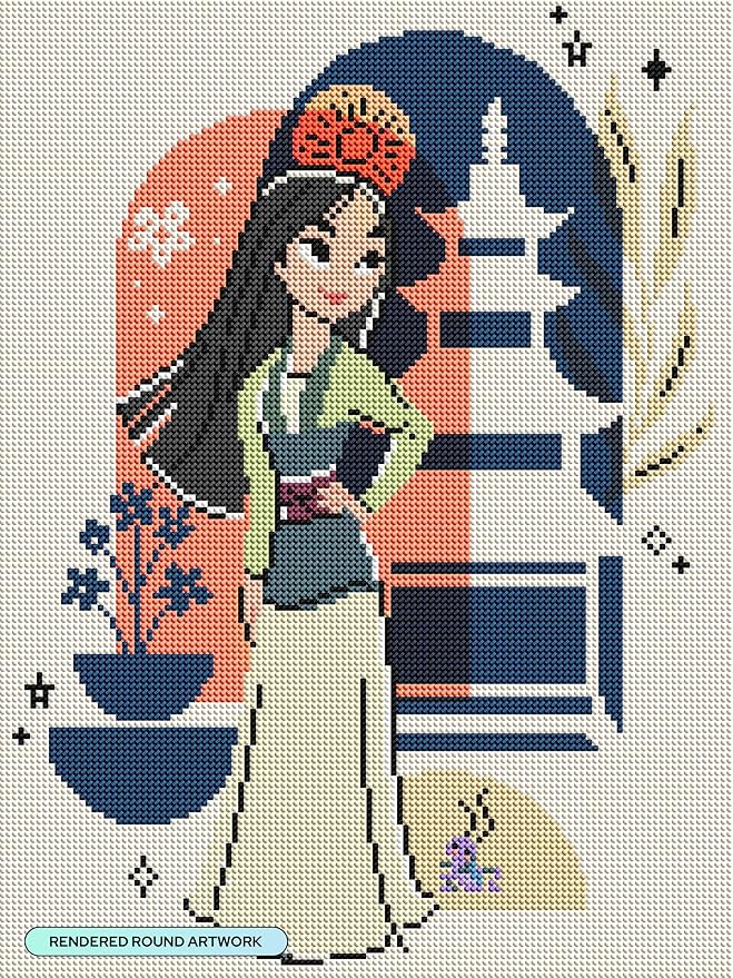DIAMOND ART CLUB Mulan - Little Warrior Diamond Painting Kit, Fun DIY Crafts for Adults, Round Diamond Art Canvas, 13" x 17"