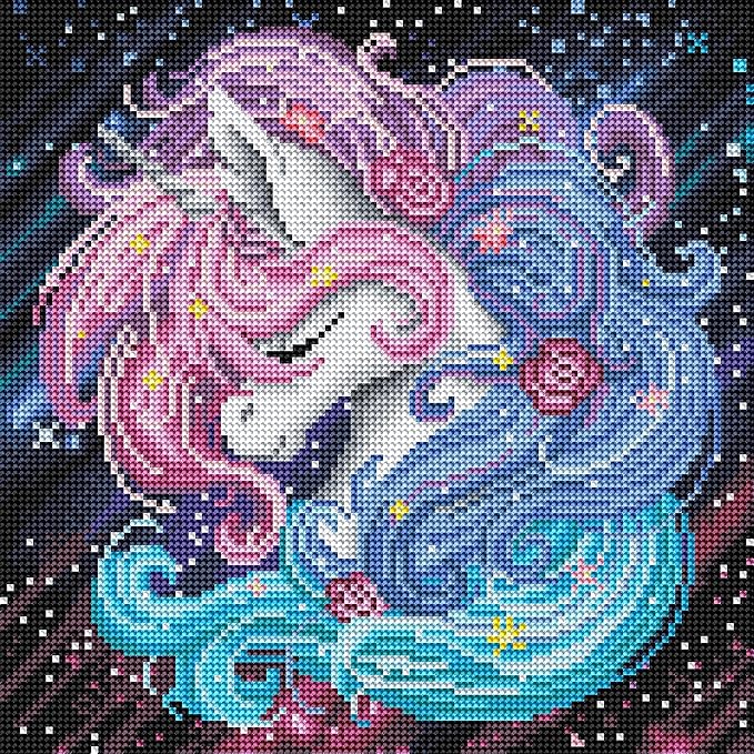 DIAMOND ART CLUB Aurora The Unicorn Diamond Painting Kit, Fun DIY Crafts for Adults, Round Diamond Art Canvas, 13" x 13"
