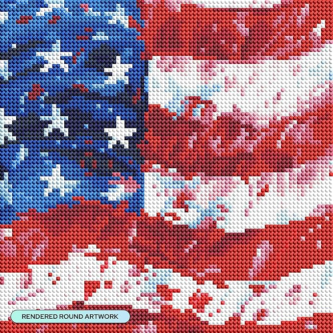 DIAMOND ART CLUB USA Flag Diamond Painting Kit, Fun DIY Crafts for Adults, Round Diamond Art Canvas, 9" x 9"
