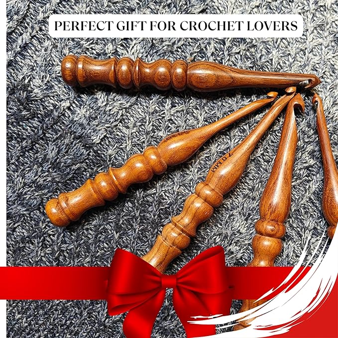 Shesham Wood Crochet Hooks Set of 13 - Sizes 3.5 mm to 12 mm – Premium Wooden Hooks for Knitting and Crocheting | Natural Wood Craft Tools | Perfect Mother's Day Gift