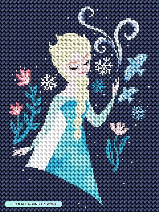 DIAMOND ART CLUB Elsa Diamond Painting Kit, Fun DIY Crafts for Adults, Round Diamond Art Canvas, 13" x 17"