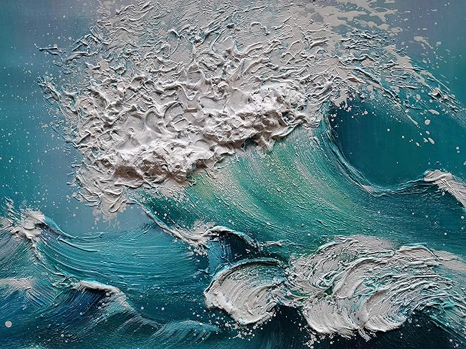 YaSheng Art - 24x48inch landscapes Abstract Art Painting，Oil Painting on Canvas Texture Blue Ocean scenery 3D Oil Painting Hand-Painted Abstract Artwork Canvas Wall Art Paintings Modern Home Decor Art