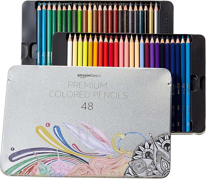 Amazon Basics Colored Pencils for Coloring and Drawing, Premium, Soft Core, Back to School Supplies, 48 Count (Pack of 1), Multicolor