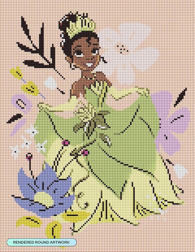 DIAMOND ART CLUB Tiana - Born to Dream Diamond Painting Kit, Fun DIY Crafts for Adults, Round Diamond Art Canvas, 13" x 17"
