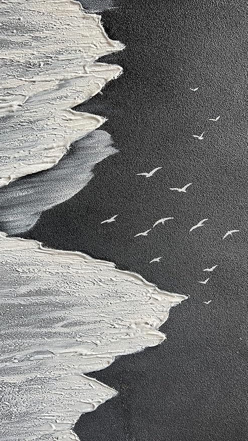 YaSheng Art - Oil Painting on Canvas Texture Black and White Ocean scenery sandbeach 3D Oil Painting Hand-Painted Abstract Artwork Paintings Modern Home Decor Living room sofa bedroom dining room hanging pictures Canvas Wall Art 24x48inch