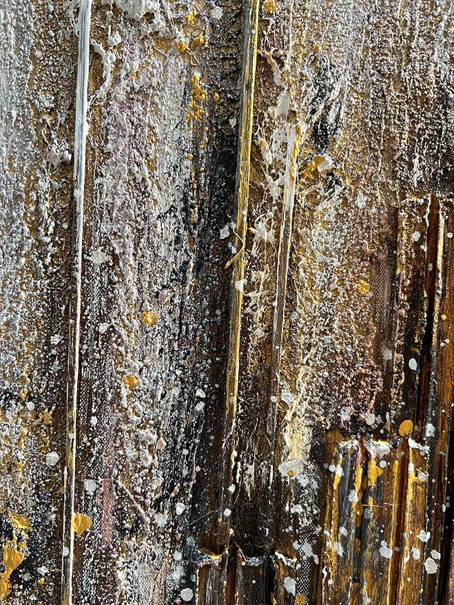 Hand Painted 24x48 inch White and Gold Abstract Wall Decoration Oil Painting Thick Texture Minimalist Art