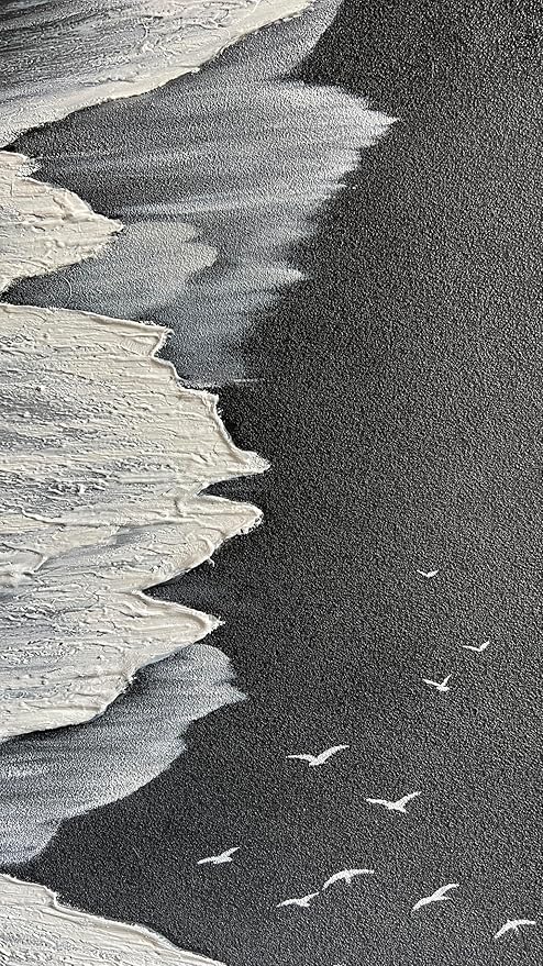 YaSheng Art - Oil Painting on Canvas Texture Black and White Ocean scenery sandbeach 3D Oil Painting Hand-Painted Abstract Artwork Paintings Modern Home Decor Living room sofa bedroom dining room hanging pictures Canvas Wall Art 24x48inch