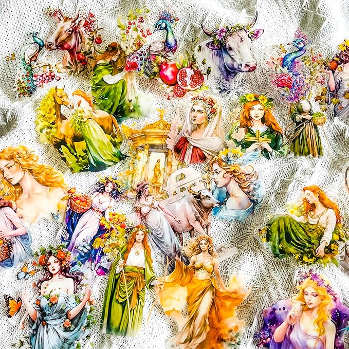 90 Pcs Vintage Greek Roman Mythology Goddess Stickers, Retro Aesthetic Clear Scrapbook Stickers for Journaling, Planner, Craft, Laptop, Water Bottle Decoration