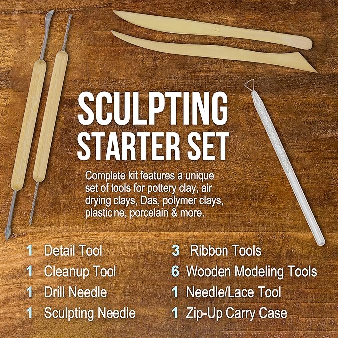 U.S. Art Supply Pottery & Clay Tools Set (14-Piece) - Includes Pottery Tools, Canvas Case for Sculpting, Ceramics, and Easy Storage & Transport