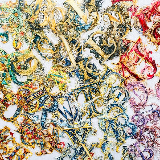 156 Pieces Baroque Art Letter Alphabet Sticker Set – Decorative Vintage Clear Font Aesthetic ABC Stickers for Scrapbooking, Journals, Resin Art Supplies