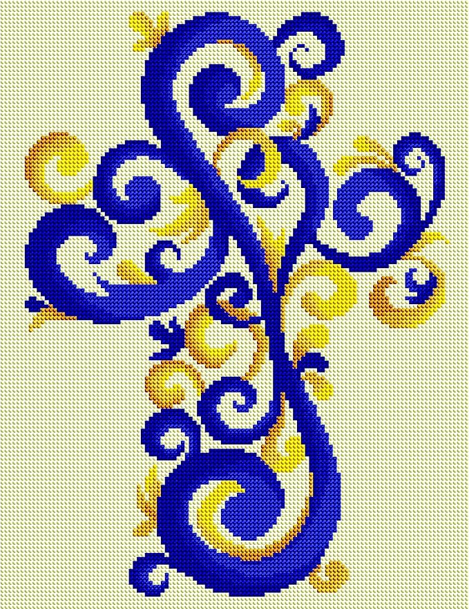 DIAMOND ART CLUB Blue and Gold Ornate Cross Diamond Painting Kit, Fun DIY Crafts for Adults and All Ages, Round Diamond Art Canvas for Beginners, 13" x 17" (32.8 x 42.6 cm)