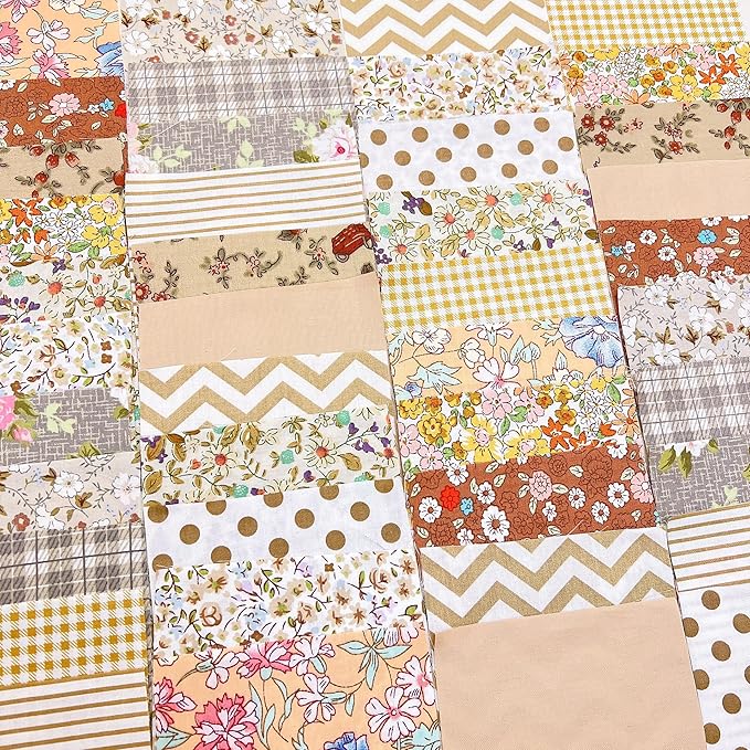 42Pcs 9.8" x 9.8"(25 * 25CM) Cotton Fabric DIY Making Supplies Quilting Patchwork Fabric Fat Quarter Bundles DIY for Quilting Cotton Patchwork Cushions (Brown, 9.8" x 9.8")