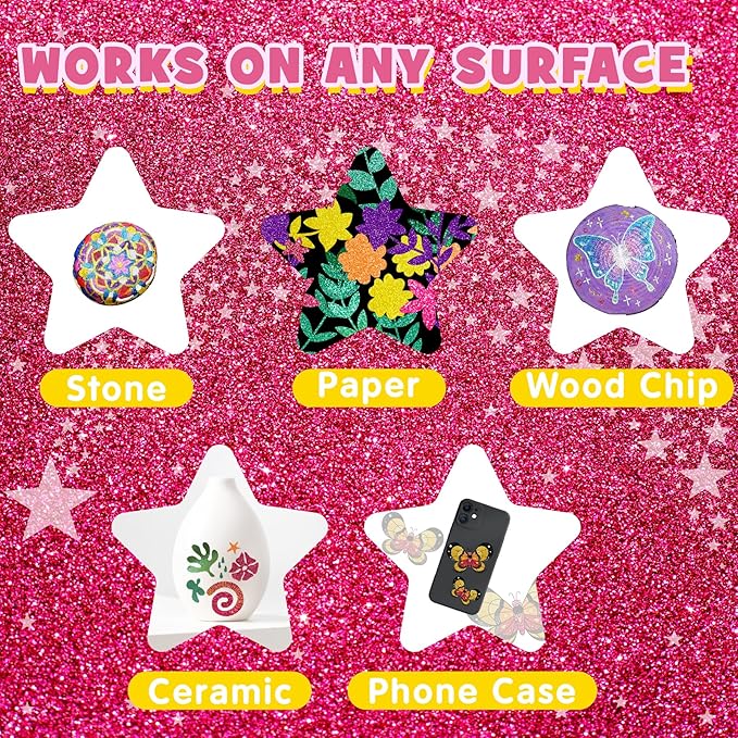 24 Colors Glitter Markers, 0.7mm Extra Fine Tip Sparkling Acrylic Paint Pens for Crafts, Adult Coloring, and DIY Projects on Paper, Rock, Wood, Glass and Fabric