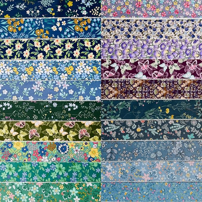 Jelly Roll Fabric 100% Cotton Quilting Fabric, 40 Pre-Cut Strips (2.5 x 44 Inch) for Quilting and Sewing - 20 Assorted Floral Prints -Cool