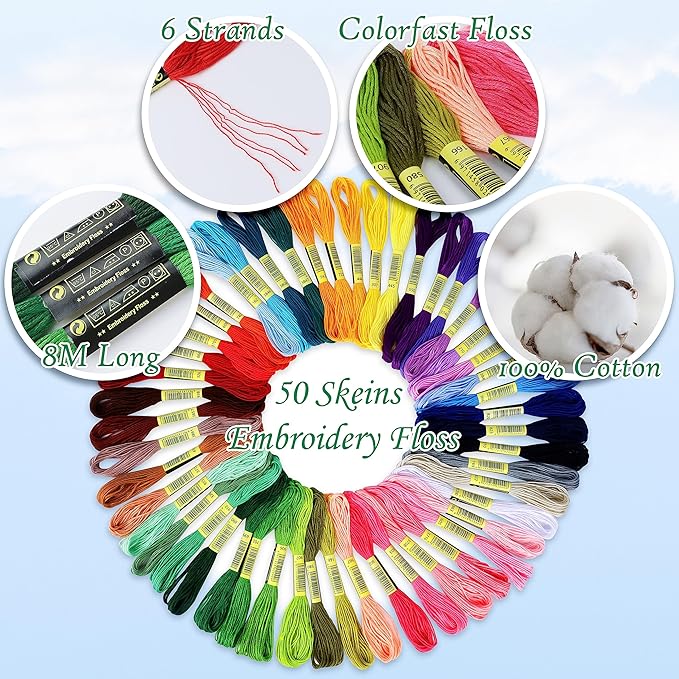 ATDAWN Rainbow Color Embroidery, Cross Stitch Threads, Bracelets, Crafts Floss, 50 Count