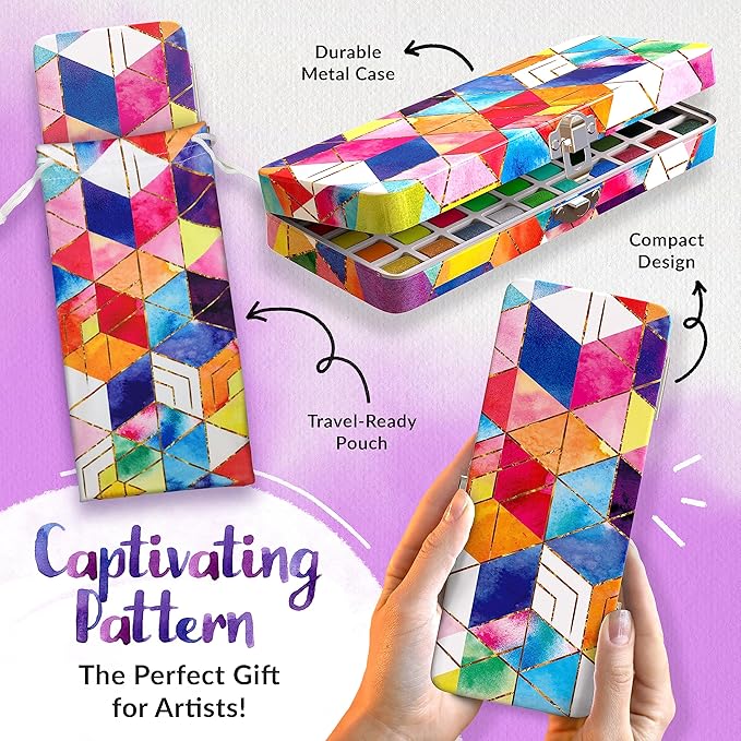 Watercolor Paint Set - 50 Travel Watercolors Set - Water Colors Paint for Adult, Kids, Beginners, Professional Artists | Watercolor Palette with Paper, Brush, Pen | Art Supplies for Adults