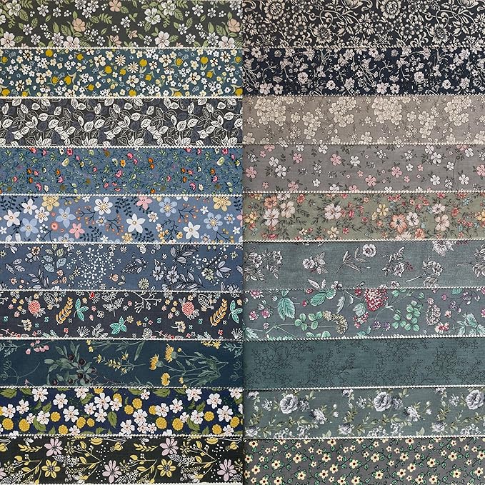 Jelly Roll Fabric 100% Cotton Quilting Fabric, 40 Pre-Cut Strips (2.5 x 44 Inch) for Quilting and Sewing - 20 Assorted Floral Prints- Londen Sky