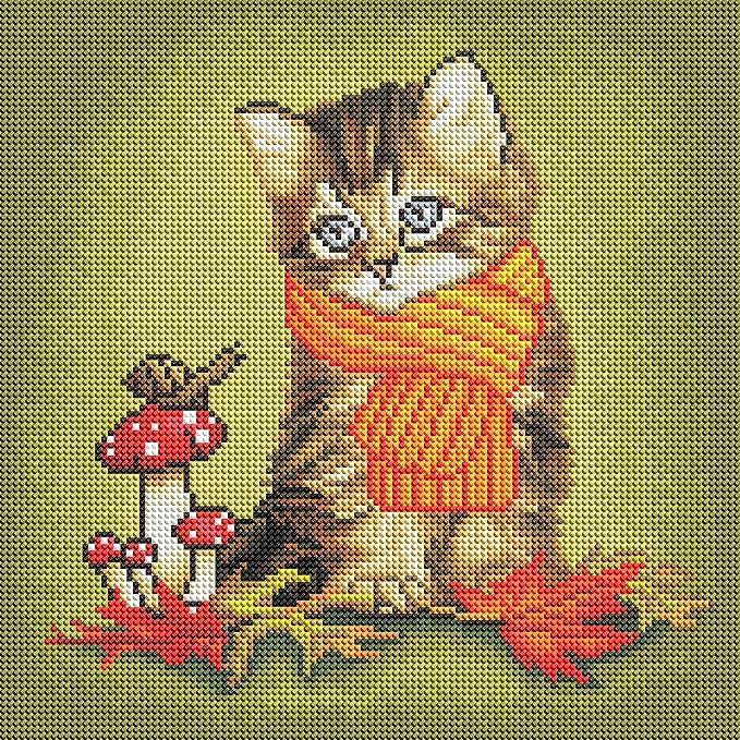 DIAMOND ART CLUB Making Friends - Kitty Diamond Painting Kit, Fun DIY Crafts for Adults, Round Diamond Art Canvas, 13" x 13"