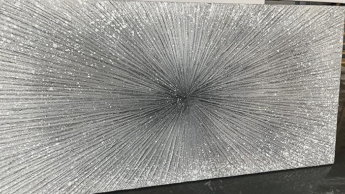 YaSheng Art - 24x48 Inch Abstract Art Oil Paintings on Canvas Thick silver Abstract Artwork Modern Home Decor Canvas Wall Art 24x48inch