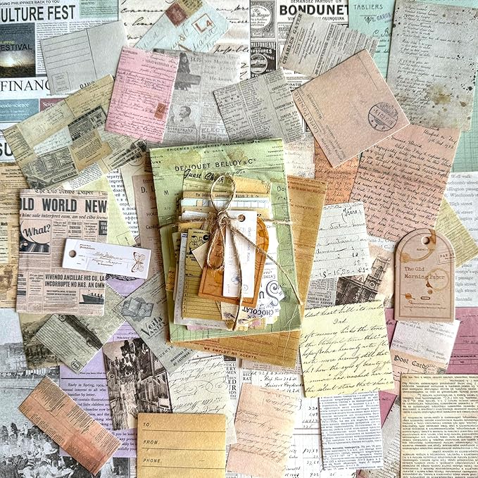 200 Sheets Vintage Newspaper Tickets Scrapbook Paper, Journaling Scrapbooking Supplies Craft Posters Decoupage Paper Ephemera for Junk Journals Card Making Decorative Background