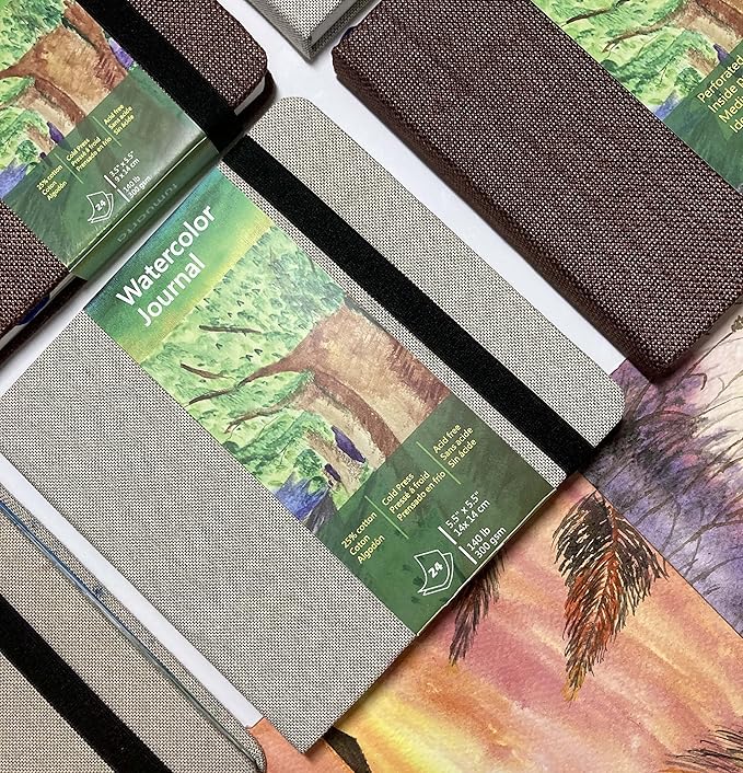 tumuarta Watercolor Journal, 3.5x5.5”, 140 LB, 300 GSM, Cotton Paper, Cold Press, 24 Sheets, 48 Pages, Watercolor Paper Sketch Books for Use As Mixed Media Pad On The Go