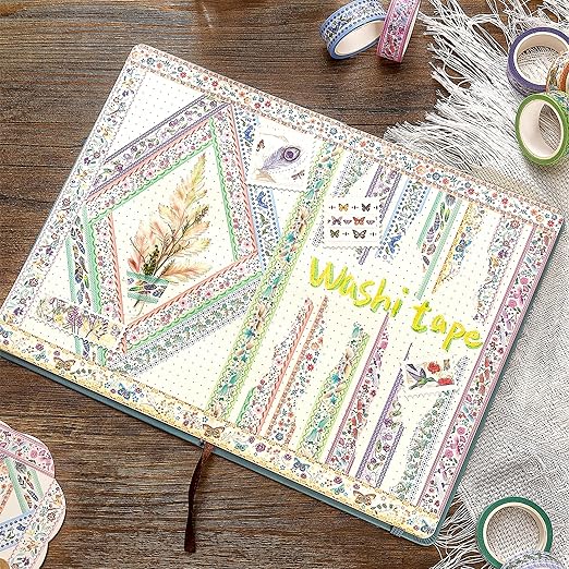 YUBBAEX 10 Rolls Embroidery Pattern Washi Tape Set - Decorative Adhesive Masking Tape for Scrapbooking, Journaling, DIY Crafts, Gift Wrapping – Vintage Floral and Nature Designs