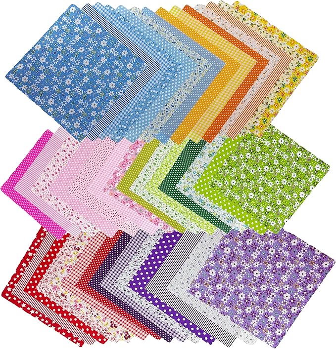 42 Pieces Cotton Fabric Squares for Quilting,9.8 x 9.8 inches, Floral and Pattern Prints, Pre-Cut Bundle for DIY Sewing