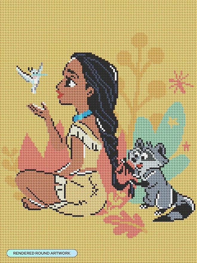 DIAMOND ART CLUB Pocahontas - Believe in Magic Diamond Painting Kit, Fun DIY Crafts for Adults, Round Diamond Art Canvas, 13" x 17"