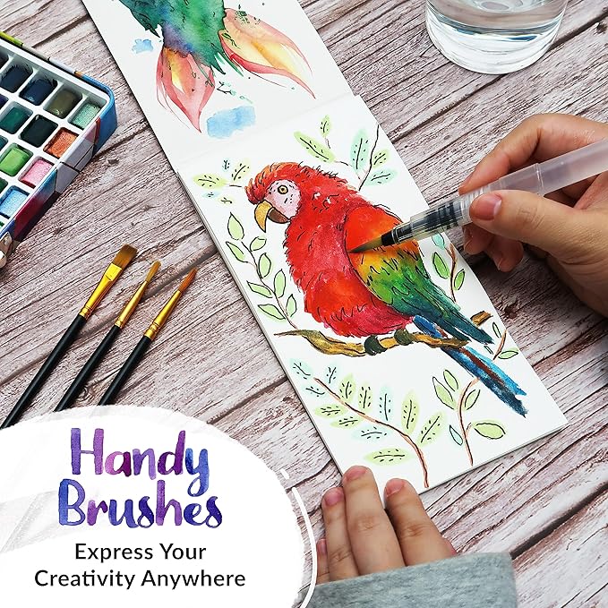 Watercolor Paint Set - 50 Travel Watercolors Set - Water Colors Paint for Adult, Kids, Beginners, Professional Artists | Watercolor Palette with Paper, Brush, Pen | Art Supplies for Adults