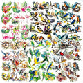 180 Pcs Transparent Flower Bird Stickers – Watercolor Floral Scrapbooking Supplies with Hummingbirds, Flamingos, Parrots – Clear Nature Stickers for Journals & Resin Art Crafts