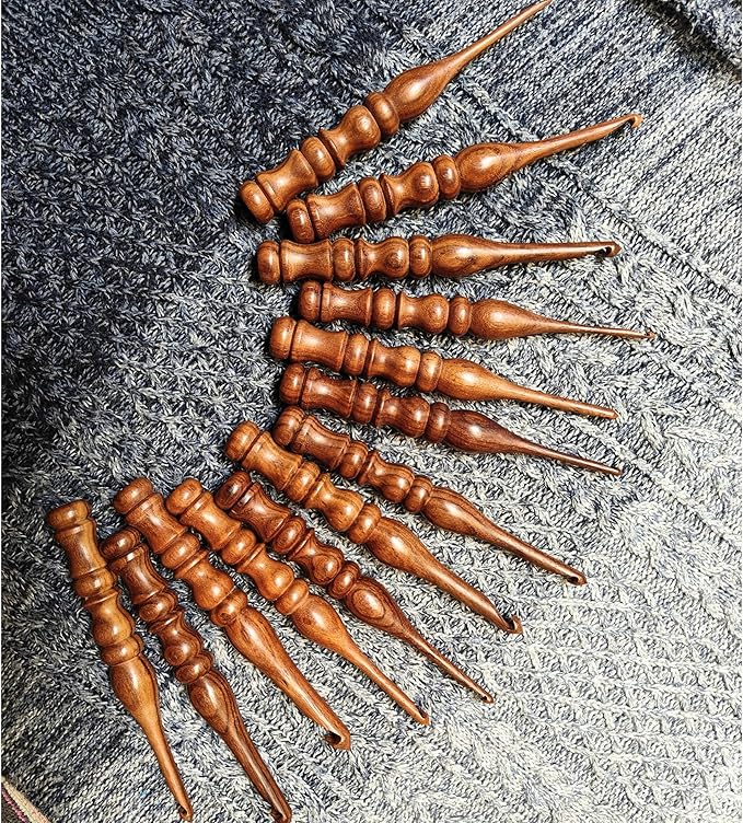 Shesham Wood Crochet Hooks Set of 13 - Sizes 3.5 mm to 12 mm – Premium Wooden Hooks for Knitting and Crocheting | Natural Wood Craft Tools | Perfect Mother's Day Gift