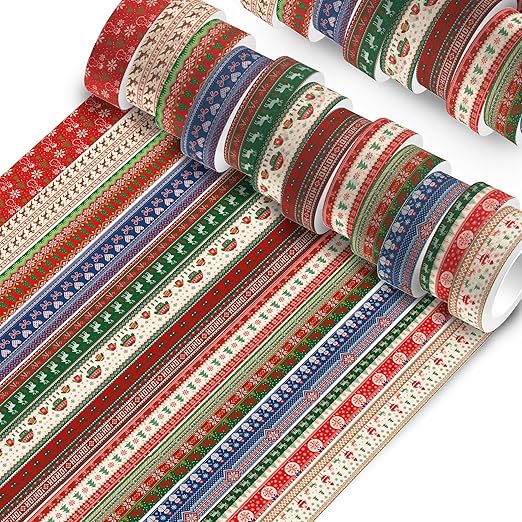 12 Rolls of Christmas Theme Washi Tape, Xmas Ugly Sweater Decorative Masking Tape for Note Taking Supplies, Scrapbooking, DIY Crafts, Gift Wrap Supplies