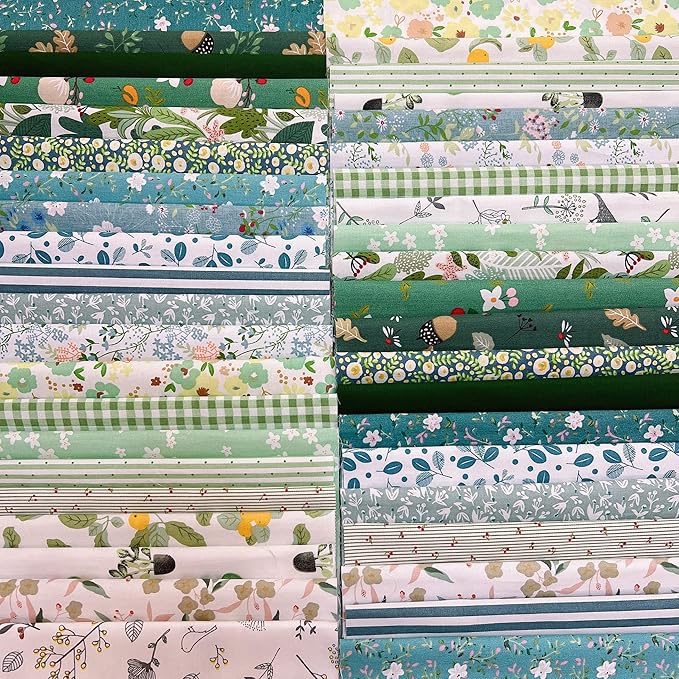 42Pcs 9.8" x 9.8"(25 * 25CM) Cotton Fabric DIY Making Supplies Quilting Patchwork Fabric Fat Quarter Bundles DIY for Quilting Cotton Patchwork Cushions (Green, 9.8" x 9.8")