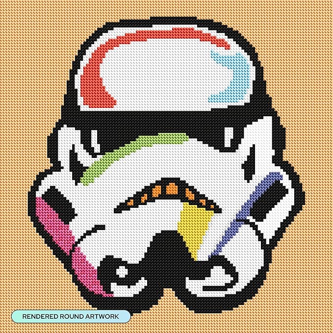 DIAMOND ART CLUB Rainbow Stormtrooper Diamond Painting Kit, Fun DIY Crafts for Adults, Round Diamond Art Canvas, 13" x 13"