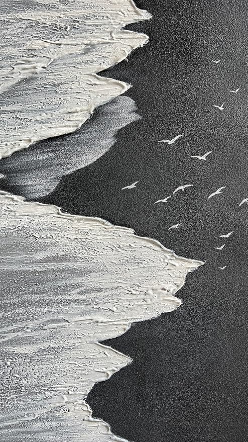 YaSheng Art - Oil Painting on Canvas Texture Black and White Ocean scenery sandbeach 3D Oil Painting Hand-Painted Abstract Artwork Paintings Modern Home Decor Living room sofa bedroom dining room hanging pictures Canvas Wall Art 24x48inch